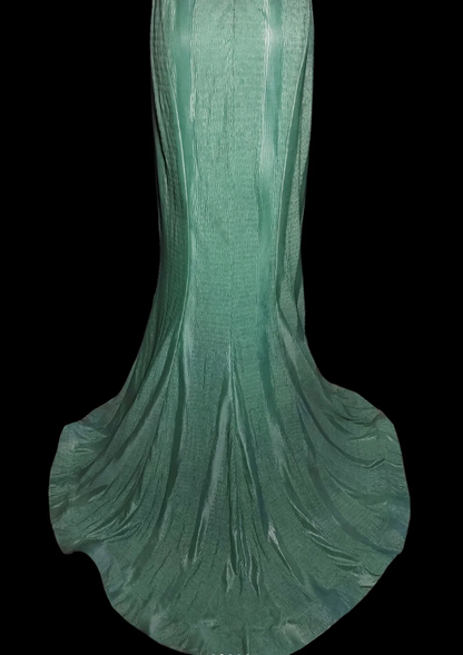 Sexy V Neck Green Satin Beaded Mermaid Party Gown Backless Long Prom Dress SP442