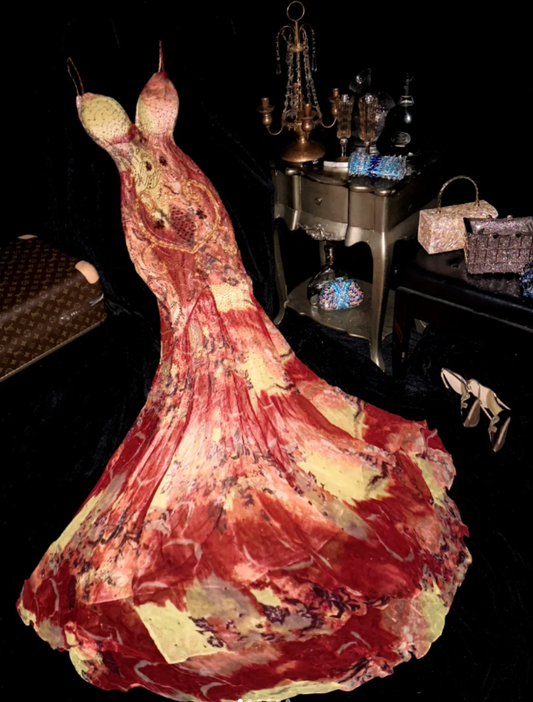 Gorgeous Spaghetti Straps Chiffon Print Floral Beaded Mermaid Evening Dress Long Prom Gown SP873