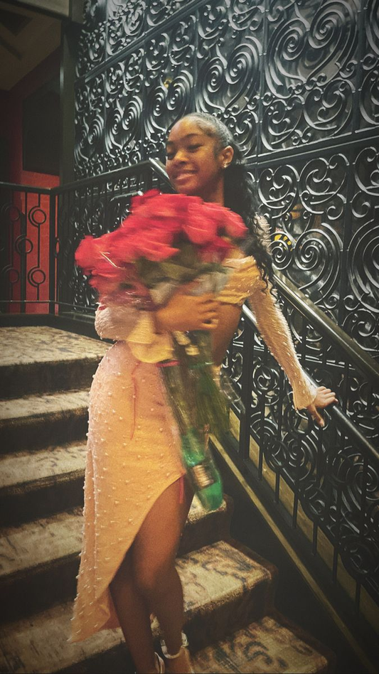 Sexy Pink Slit Pearls Beaded Evening Dress Prom Dress Y8325