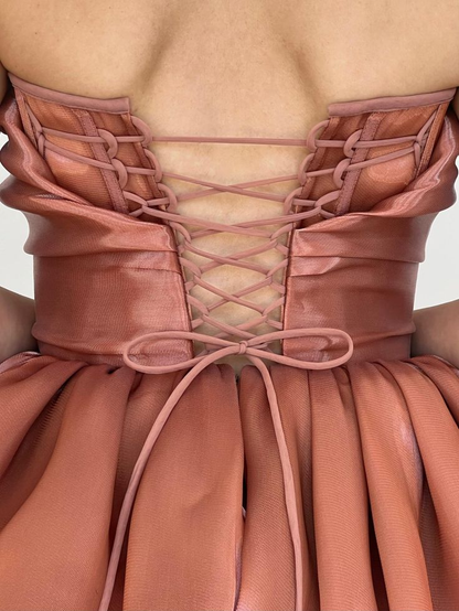 Cute V Neck Blush Pink Organza A Line Short Homecoming Dress Birthday Outfits Y9106