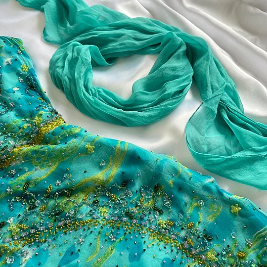 Unique Green Chiffon Beaded Ruffles Long Birthday Party Dress Prom Dress Y9741