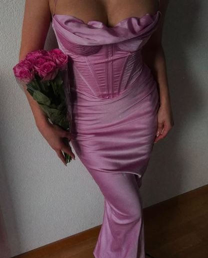 Simple Spaghetti Straps Lavender Satin Evening Dress,Sheath Party Prom Dress Y8094