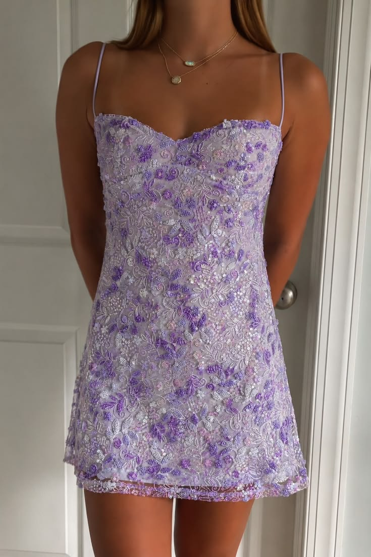 Gorgeous Purple Tulle Sequin Beaded Short 6th Grade Homecoming Dress,Spaghetti Straps Short Party Dress SP3327