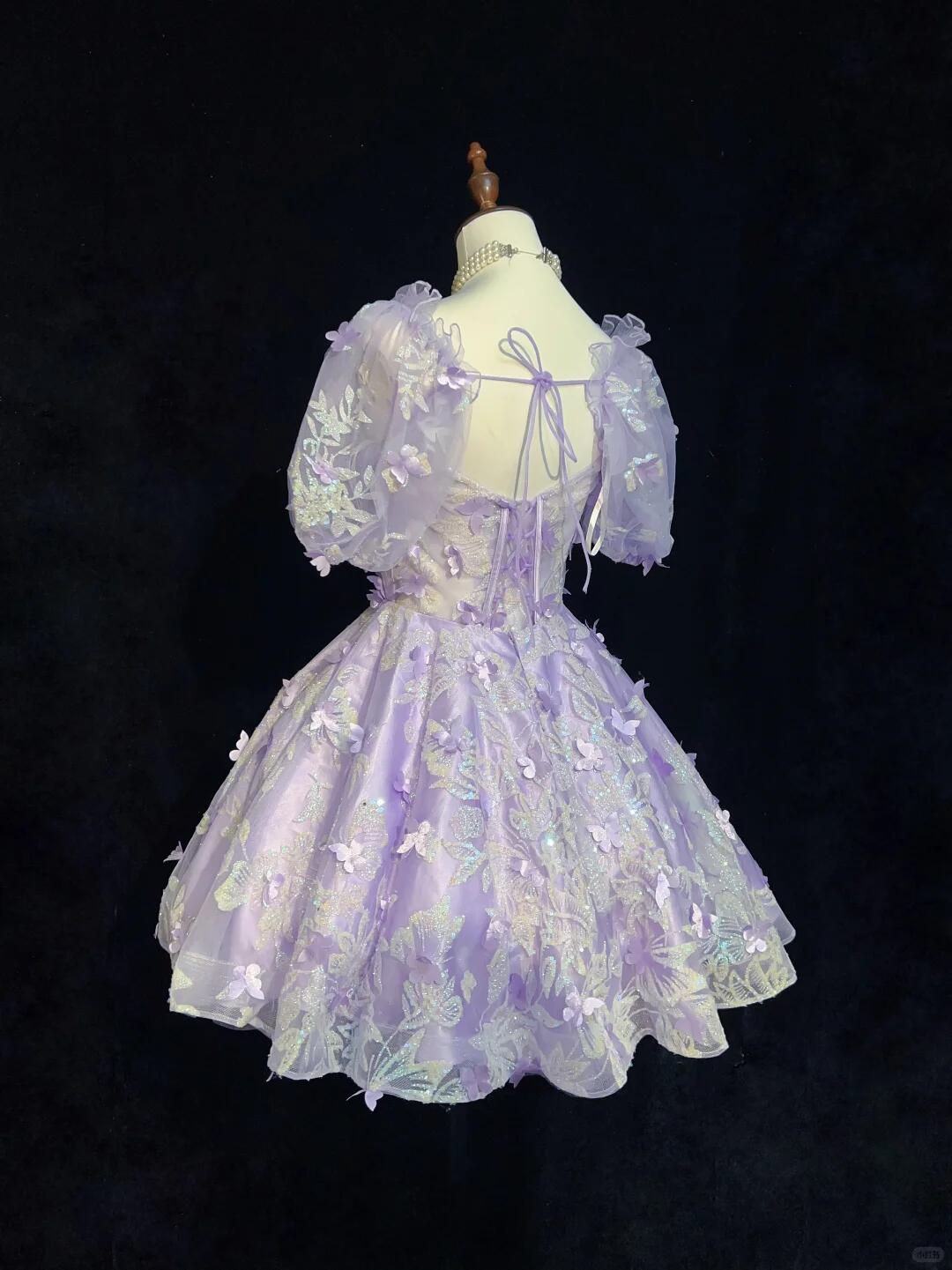 Charming Lavender Tulle Sequin Butterflies A Line Short Graduation Homecoming Dress,Short 16th Birthday Outfits SP2920