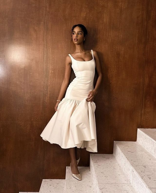 Pretty Ivory Mermaid Party Dress Long Satin Prom Evening Dress Y8014