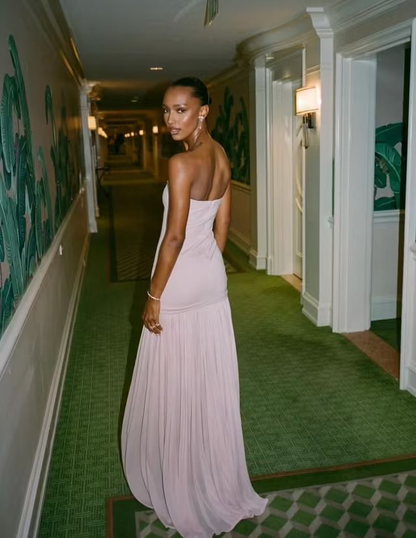 Beautiful Strapless Pink Chiffon Mermaid Party Dress Prom Dress Y8806