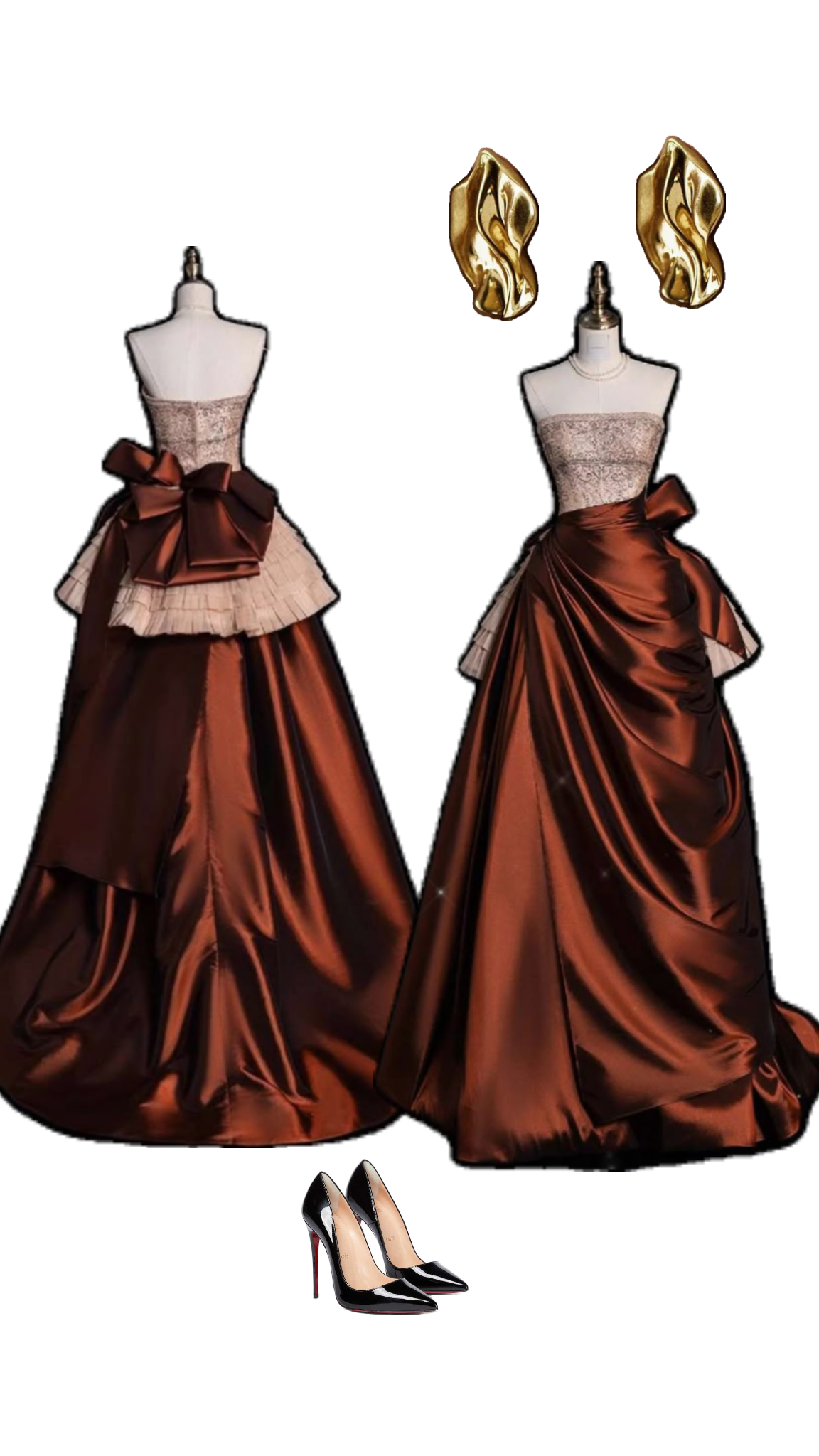 Vintage Strapless Satin Beaded  A Line Evening Dress Prom Gown Y8795