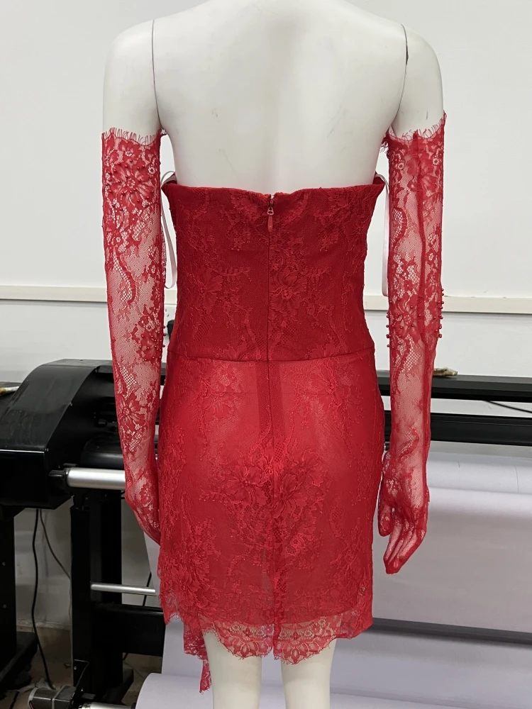 Red Lace Mini Homecoming Dress,Red Party Gown Y7387