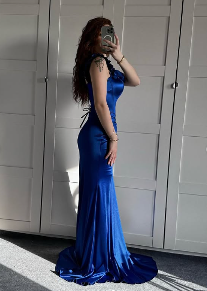Blue Off The Shoulder Mermaid Evening Dress Formal Prom Dress Y7842