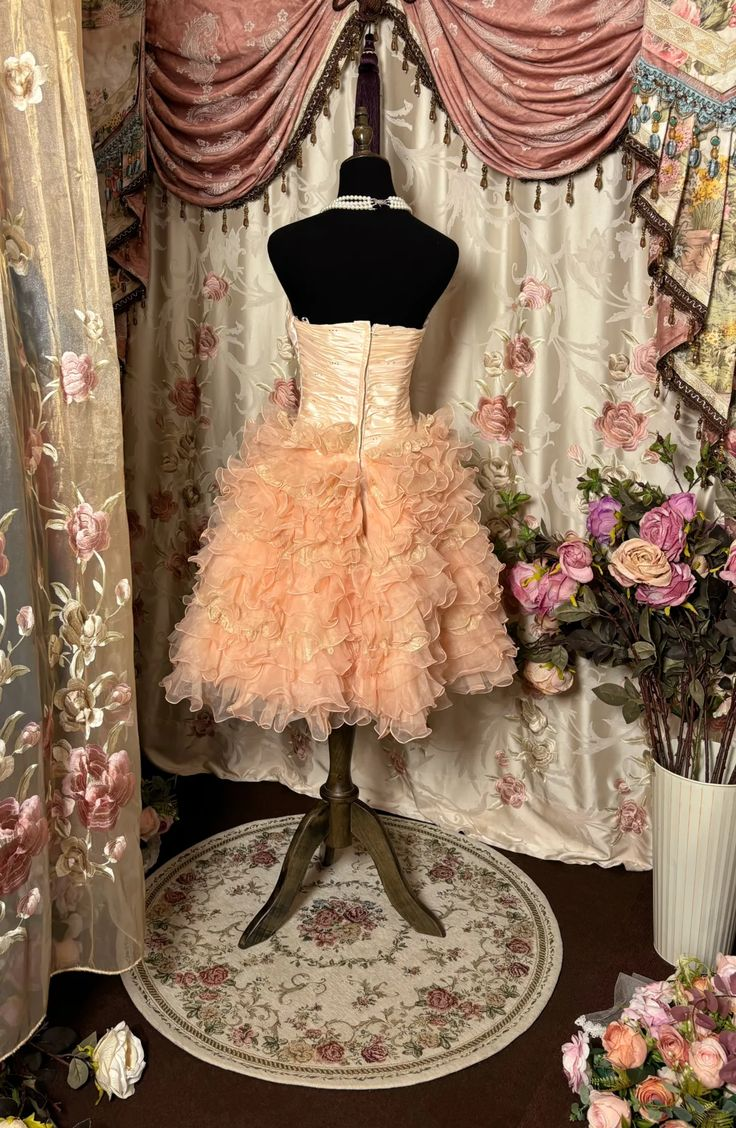 Vintage A Line Strapless Orange Tulle Ruffles Homecoming Dress Birthday Outfits Y9512