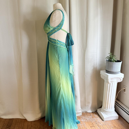 Chic V Neck Chiffon Sequin Backless Prom Dress Mermaid Long Party Gown SP445