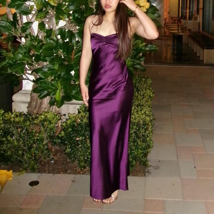 Classy Halter Satin Long Wedding Guest Dress Purple Long Party Dress SP3754