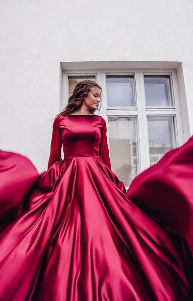 Modest A-Line Long Sleeves Prom Dress,Wedding Guest Outfit  Y5002