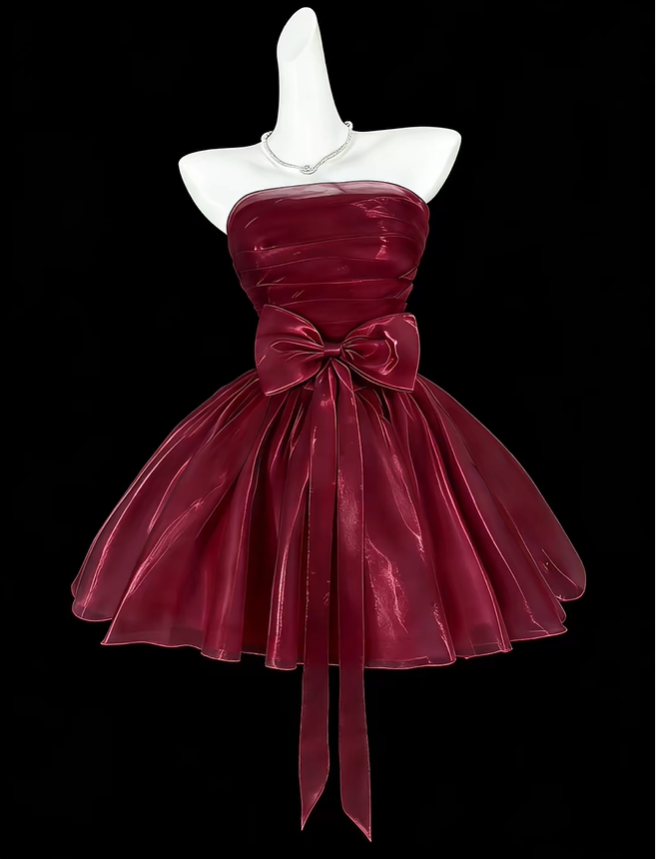 Vintage Burgundy Tulle A Line Short Homecoming Dress Cocktail Dress SP3524