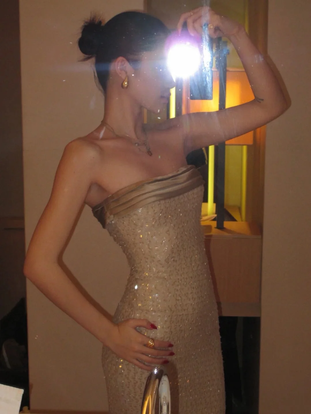 Sparkling Champagne Strapless Sequin Sheath Long Party Dress Prom Dresses SP3874