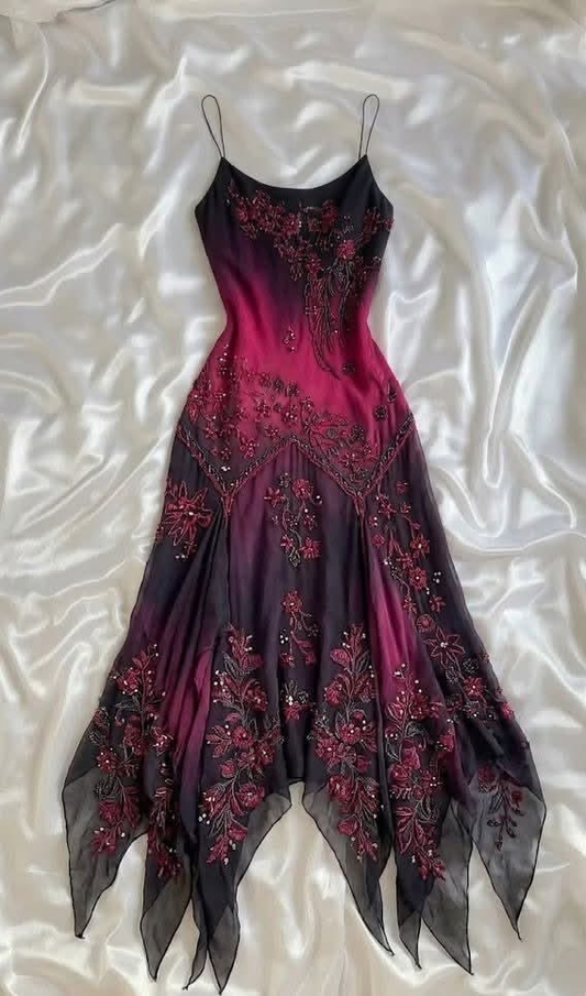 Classy Spaghetti Straps Chiffon Beaded Mermaid Party Dress Long Evening Gown SP4249
