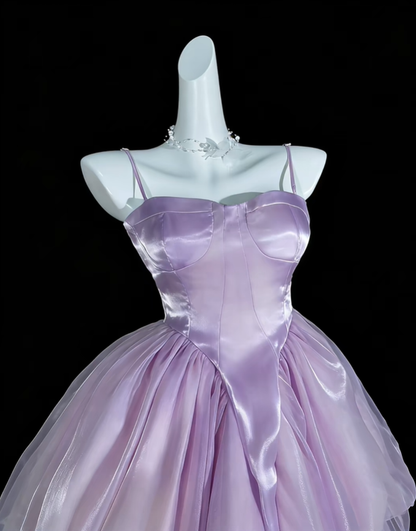 Charming Spaghetti Straps Purple Tulle Short Homecoming Dress Cocktail Dress SP3518
