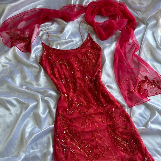 Pretty Red Chiffon Beaded Mermaid Evening Dress Long Prom Dress Y9727