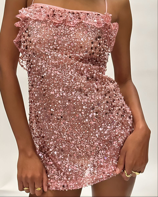 Sparkly Pink Sequin Short Graduation Homecoming Dress,Formal Mini 17th Birthday Outfits SP3083