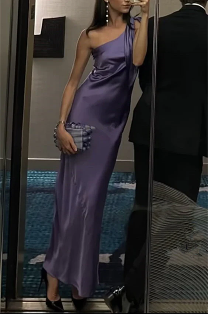 Classy Purple One Shoulder Long Evening Dress,Purple Reception Dress Y7273