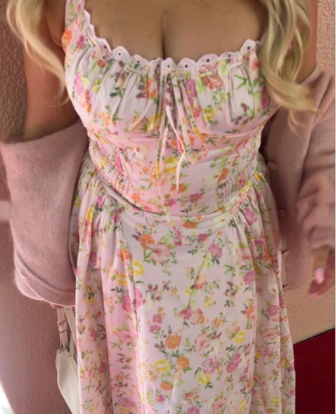 Charming Halter Pink Satin Print Floral A Line Long Party Dress Birthday Prom Dresses SP1159