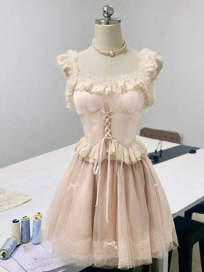 Cute Pink Tulle Lace A Line Short 16th Birthday Outfits Formal Homecoming Dress Y9401