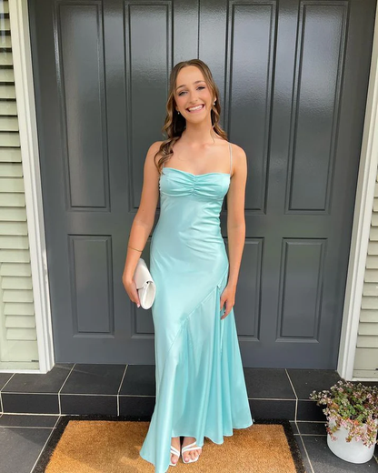 Simple Spaghetti Straps Prom Dress With Split,Trendy Evening Gown Y6365