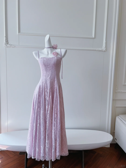 Pretty Spaghetti Straps Lavender Lace A Line Birthday Outfits Party Dress Y8973