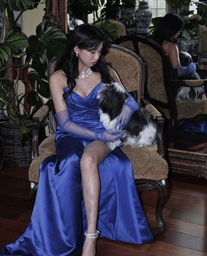 Elegant Blue Satin Long Evening Dress,Pageant Dress Y2621