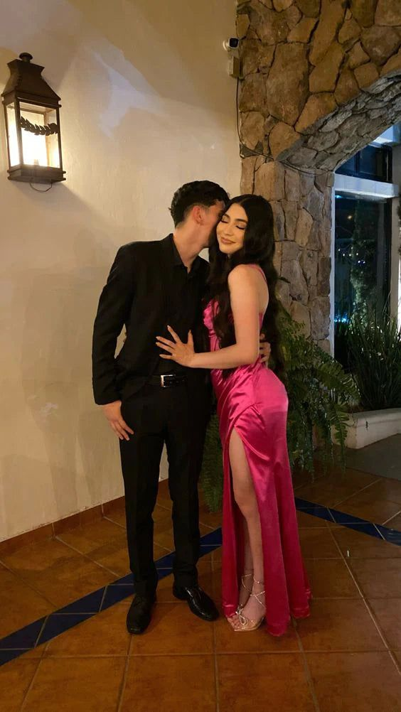 Charming Satin Mermaid Beaded Long Party Dress Slit Birthday Evening Dress Y7718