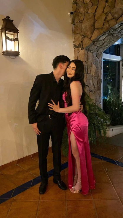 Charming Satin Mermaid Beaded Long Party Dress Slit Birthday Evening Dress Y7718