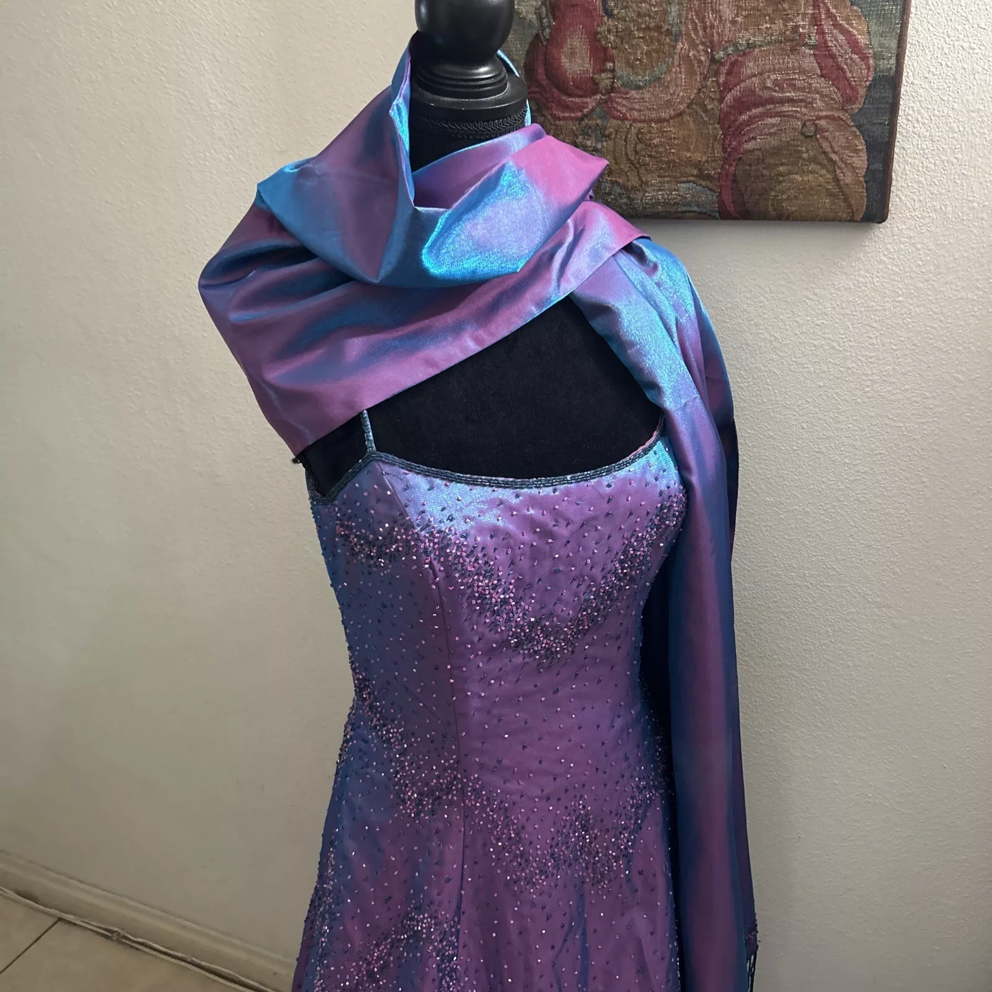 Gorgeous Purple Beaded A Line Evening Gown Spaghetti Straps Party Prom Dress Y7955