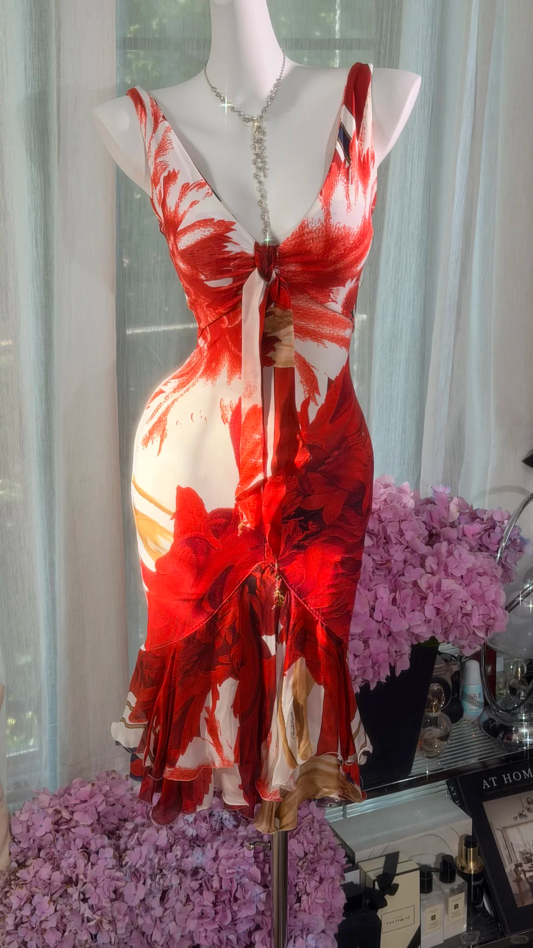 Vintage Red Chiffon Print Floral Sheath Short Homecoming Dress Cocktail Dress SP3797
