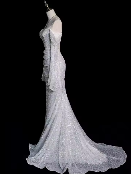 Shiny Off The Shoulder Mermaid Evening Dress,Glam Dress Y6889