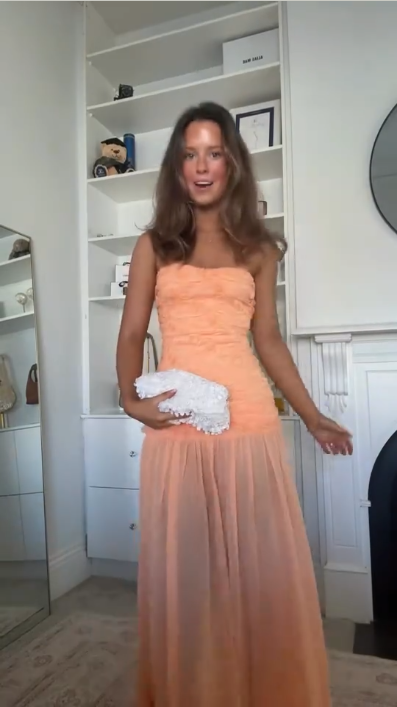 Charming Peach Orange Strapless Tulle Ruched Chiffon Long Prom Dress Party Gown SP2976