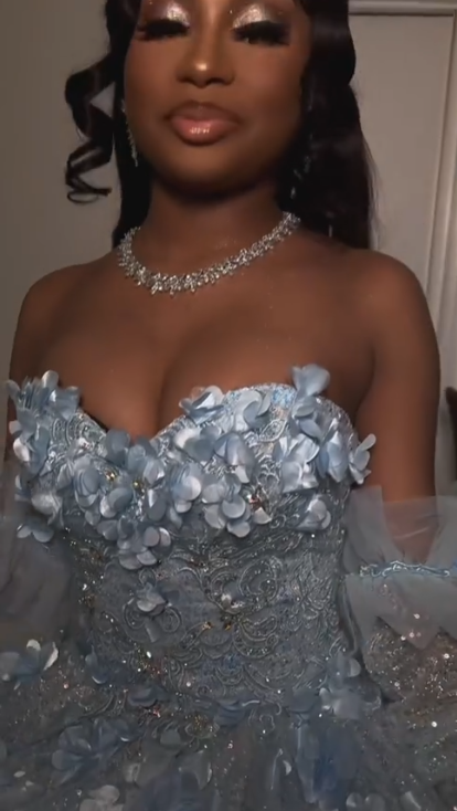 Sparkly Blue Off The Shoulder Tulle Sequin Appliques Quinceanera Dress Formal Sweet 16 Dress SP486