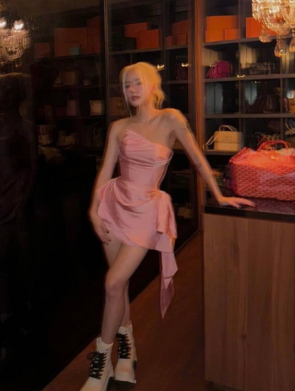 Classy Pink Strapless Satin Short 9th Grade Homecoming Dress,Sweet Mini 18th Birthday Outfits SP3290