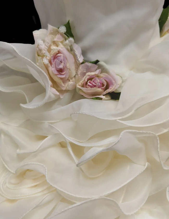 Cute Strapless White Tulle Pleated Ruffled Quinceanera Dress Sweet 16 Dress With Flowers SP593