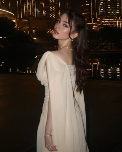 Classy Apricot Chiffon Pleated Long Prom Dress Birthday Party Dress SP499