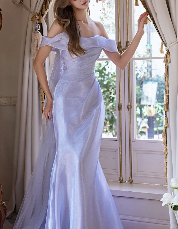 Glamorous Lavender Off The Shoulder Mermaid Long Party Dress Birthday Prom Dresses SP2093