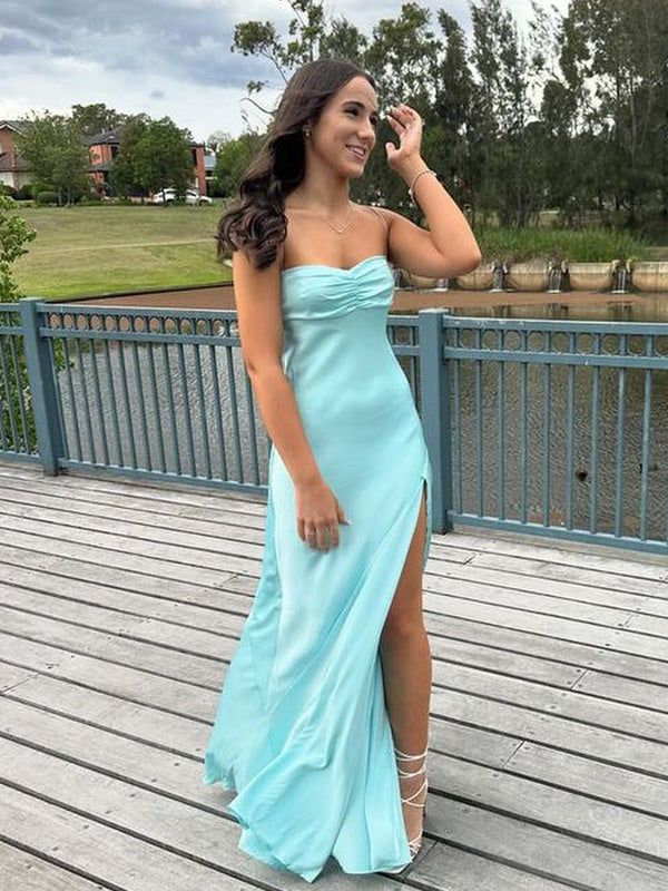 Simple Spaghetti Straps Prom Dress With Split,Trendy Evening Gown Y6365