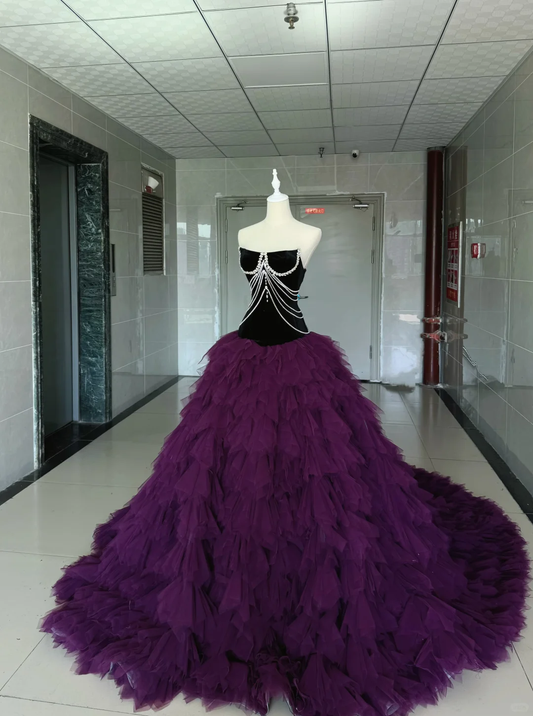Vintage Strapless Purple Tulle Tiered Quinceanera Dress Sweet 15 16 Dress SP4225