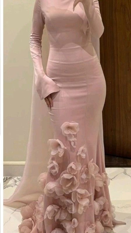 Classy Pink Satin Mermaid Long Evening Dress Prom Gown With 3D Flowers SP1137