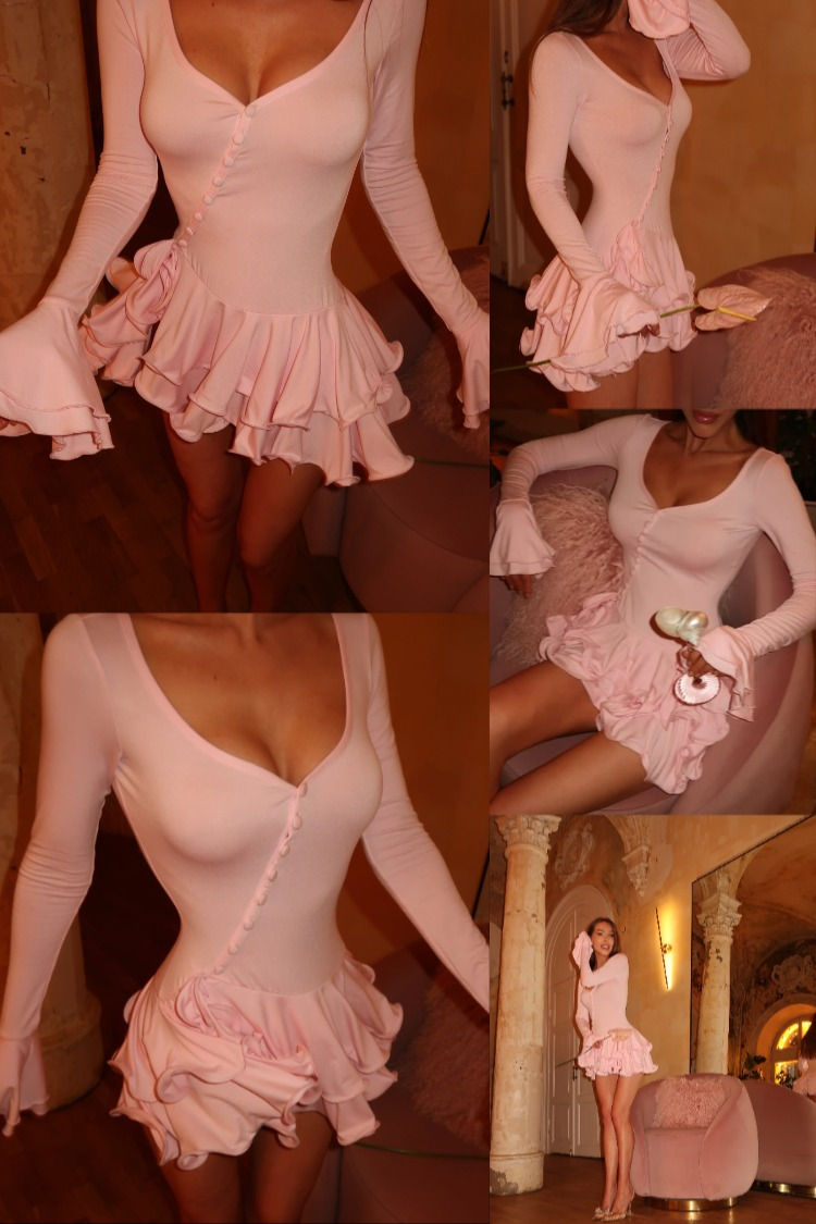 Sexy V Neck Pink Chiffon Layered Ruffles Short Cocktail Dress Formal Graduation Homecoming Dress Y9420