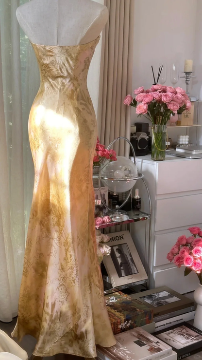 Elegant Fashion Long Chiffon Strapless Evening Dress Birthday Party Dress Y9790