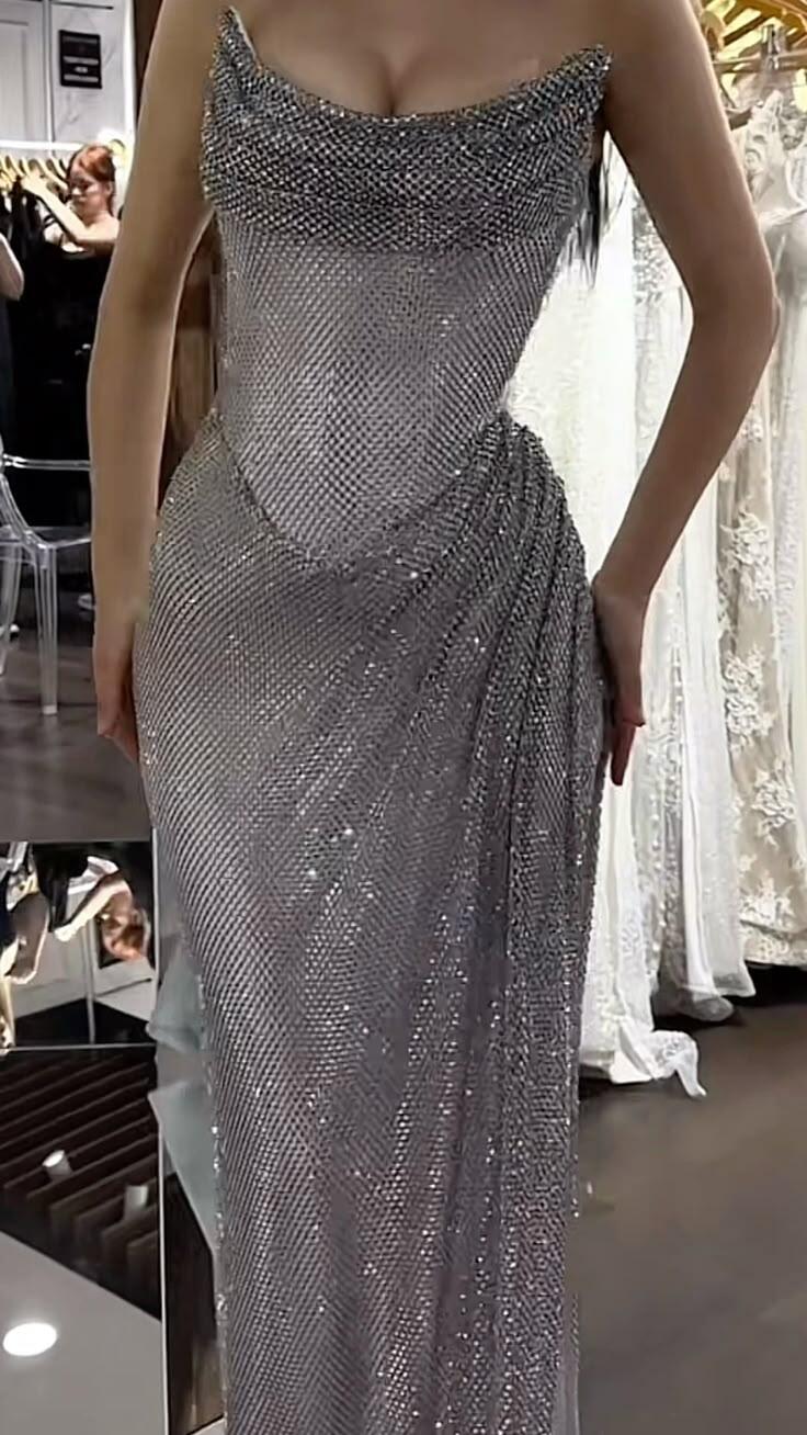 Gorgeous Sequin Mermaid Long Party Dress,Strapless Long Prom Gown SP3414