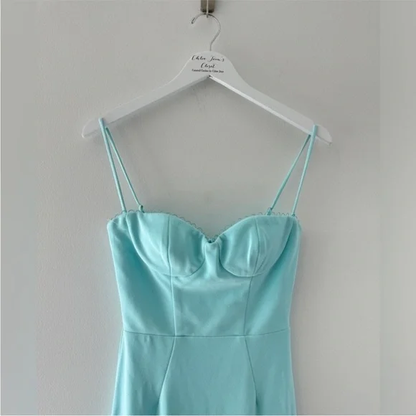 Elegant Blue Satin Spaghetti Straps Prom Dress Evening Dress Y8232