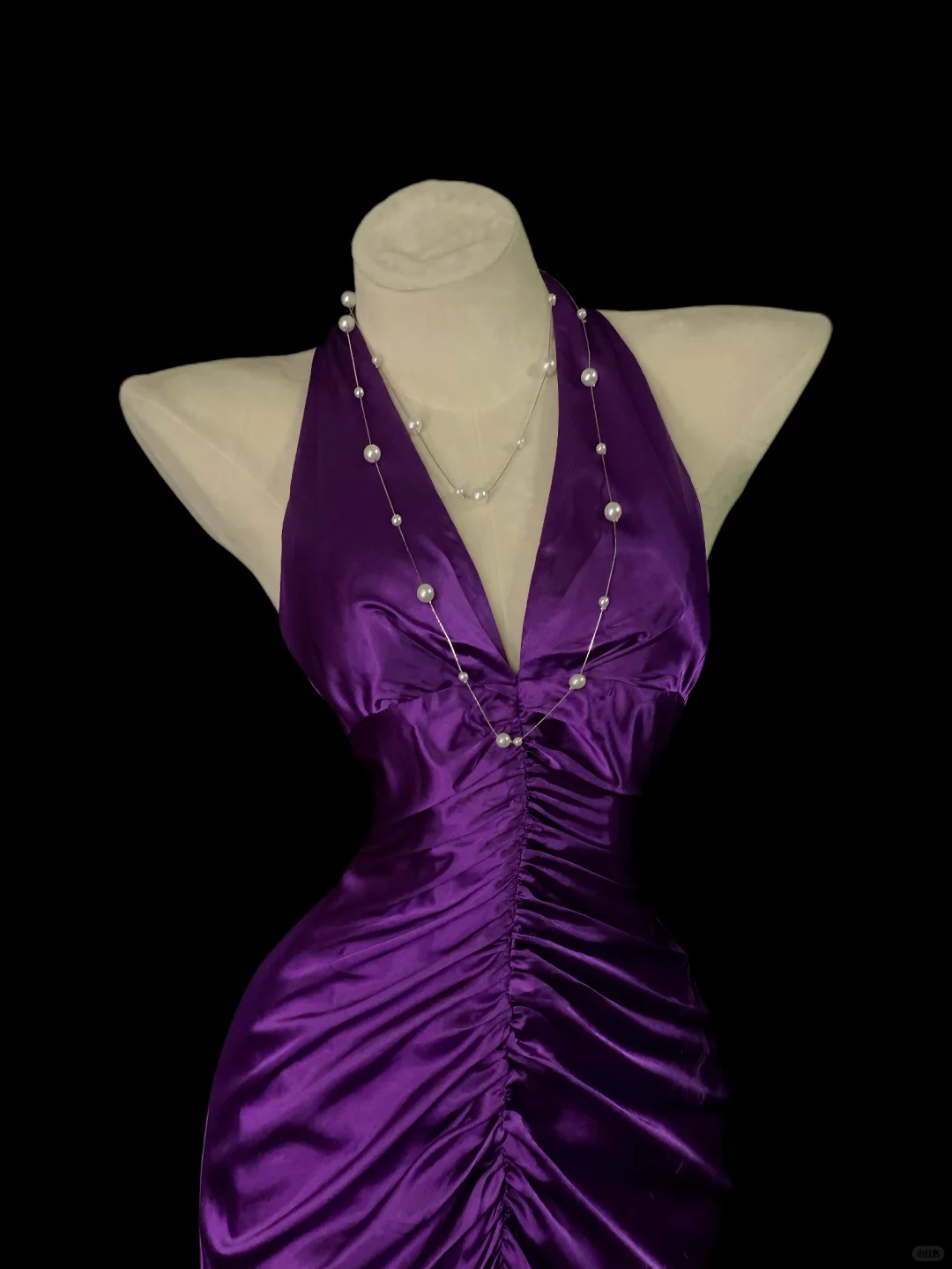 Pretty Halter V Neck Satin Pleated Long Evening Gown,Purple Mermaid Long Party Dress Prom Dresses SP4045