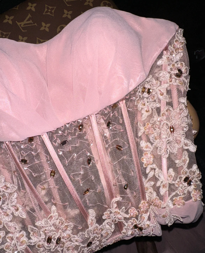 Pretty Strapless Pink Slit Mermaid Long Evening Dress Birthday Outfits SP876