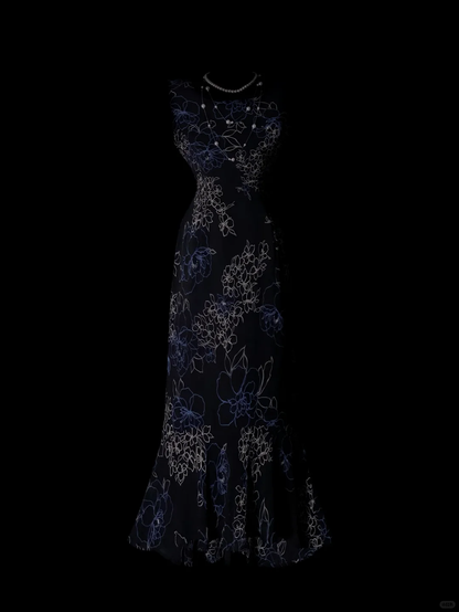 Unique Sleeveless Lace Floral Mermaid Long Party Dress Evening Dress SP4077